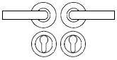 Diagram showing lever handles with euro profile escutcheon for doors locking via Euro profile cylinder