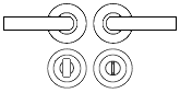 Diagram showing lever handles with a bathroom turn and emergency release set for locking bathroom doors