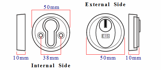 Diagram showing dimensions of the Eurospec AEB5000 Euro Profile Security Escutcheons
