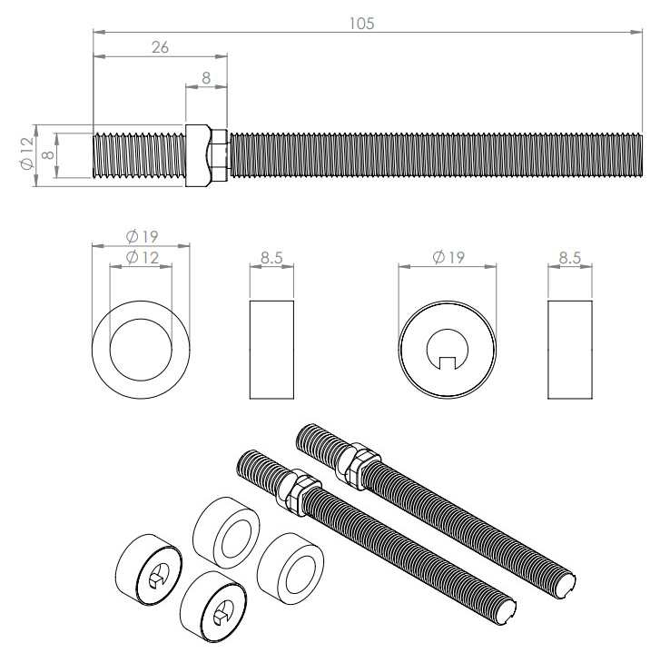 Back-To-Back-Fixing-Kit-To-Suit-19mm-Diameter-Pull-Handles-Diagram