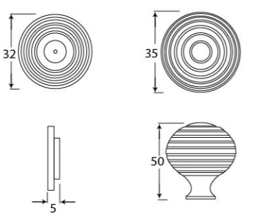 Beehive-Design-Cupboard-Door-Knob-35mm-Diameter-Diagram