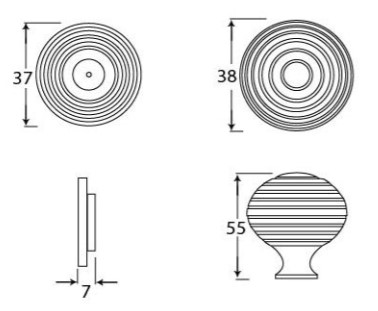 Beehive-Style-Ringed-Pattern-Reeded-Cupboard-Door-Knobs-38mm-Diameter-Diagram
