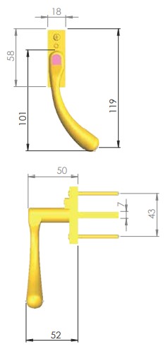 Bulb-End-Locking-Espagnolette-Handle-Window-Fastener-Left-&-Right-Hand-Overall-Height-119mm-Diagram