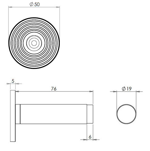 Cylinder-Shape-Wall-Mounted-Door-Stop-With-Reeded-Rose-Dimensions-Diagram Cylinder-Shape-Wall-Mounted-Door-Stop-With-Reeded-Rose-Dimensions-Diagram
