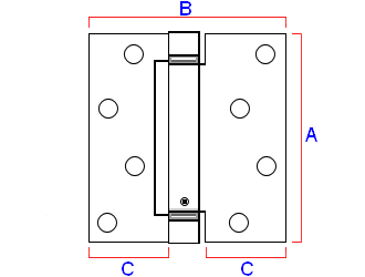 Diagram showing dimension of a fire rated self closing spring hinge