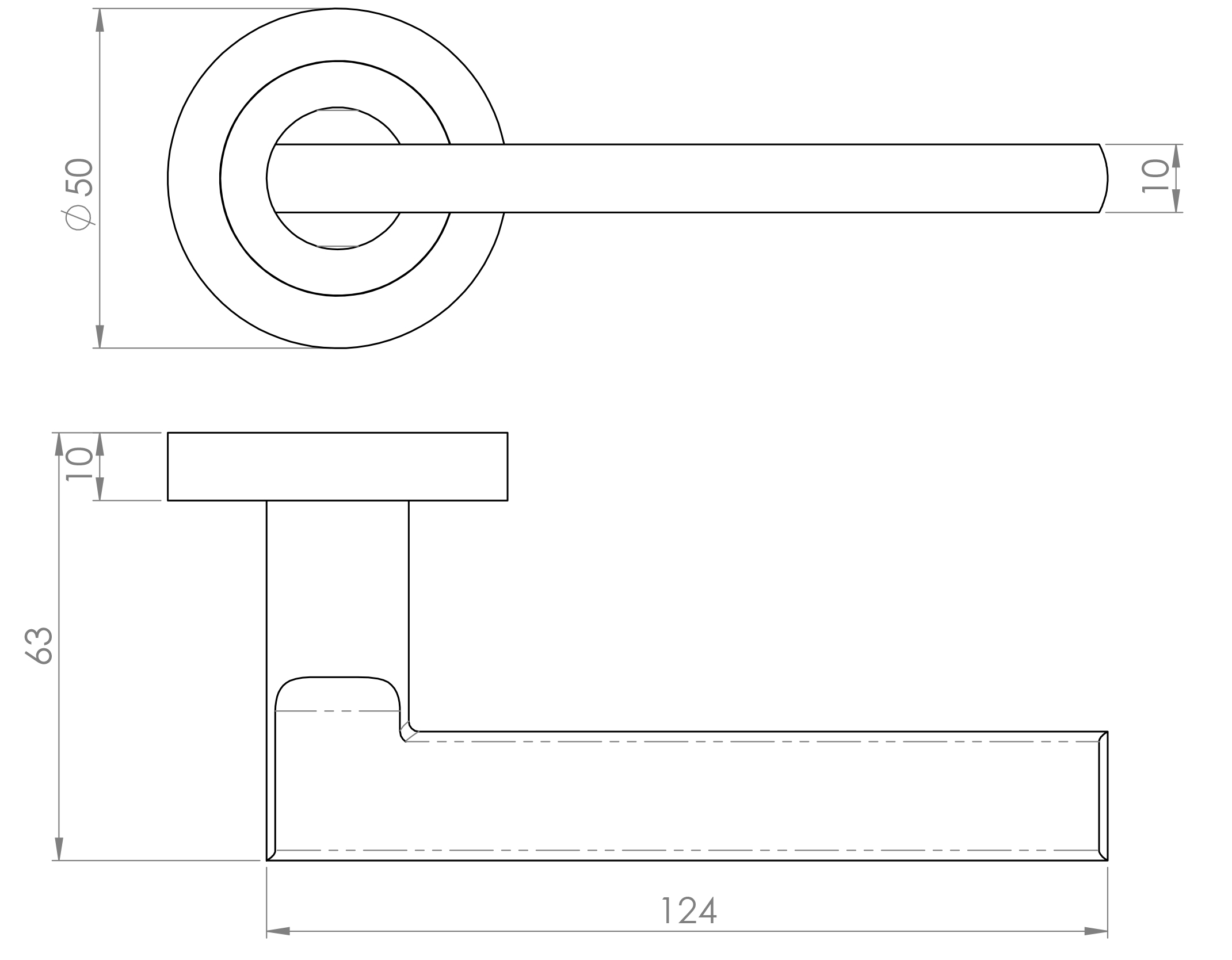 Flat blade style round rose lever handles diagram Flat blade style round rose lever handles diagram