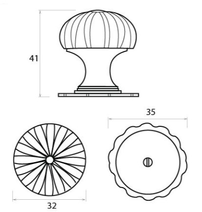 Flower-Design-Cupboard-Door-Knob-32mm-Diameter-Diagram