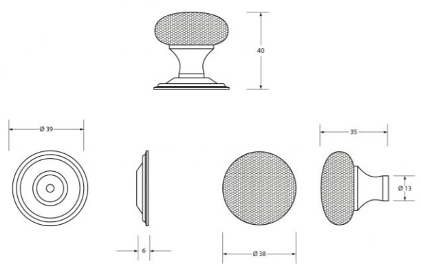Hammered-Mushroom-Design-Cupboard-Door-Knob-38mm-Diameter-Diagram