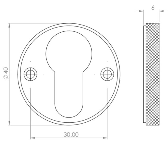 Knurled-Edged-Euro-Profile-Escutcheon-Face-Fixed-40mm-Diameter-Diagram