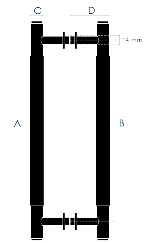 Buster & Punch Back To Back Fitting Knurled Pull Bar Handles - Dimensions Diagram