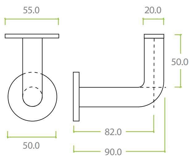 Modern-Design-Concealed-Fixing-Handrail-Bracket-90mm-Projection-Diagram