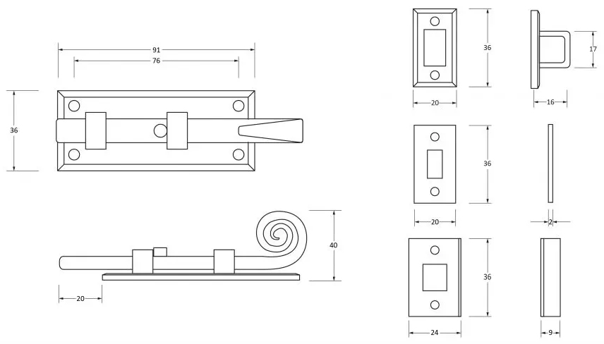 Monkeytail-Pattern-Straight-Design-Universal-Door-Bolt-4-Inch-Diagram