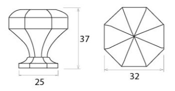 Octagonal-Design-Cupboard-Door-Knob-32mm-Diameter-Diagram