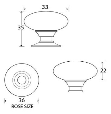 Oval-Shaped-Cupboard-Door-Knob-33mm-Diameter-Diagram