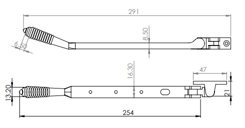Reeded-Design-Casement-Window-Stay-254mm-(10-Inches)-Diagram