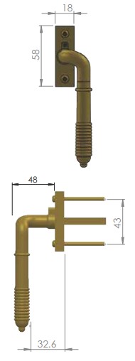 Reeded-Design-Cranked-Locking-Espagnolette-Handle-Window-Fastener-Left-&-Right-Hand-Overall-Height-135mm-Diagram