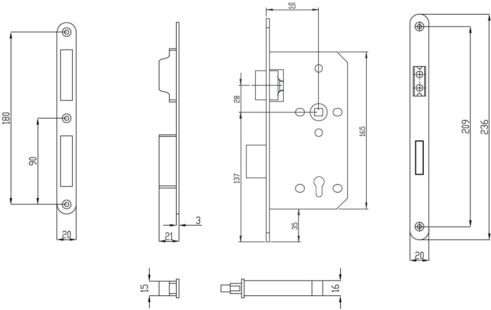 S8 Euro Profile Sash Lock 80mm Case Depth (55mm Backset