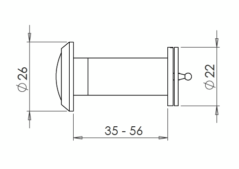 Diagram showing dimensions of the Eurospec SWE1000 stainless steel fire rated spy hole door viewer