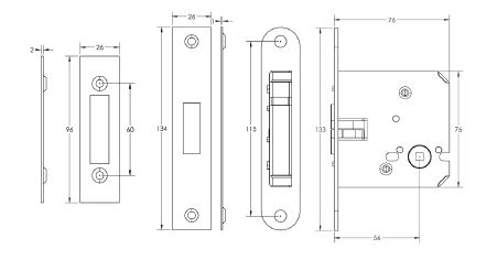 Sliding-Bathroom-Claw-Lock-76mm-Case-Depth-Diagram
