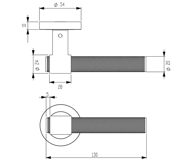 T-Bar-Knurled-Design-Lever-Door-Handles-Stainless-Steel-Band-On-A-Round-Rose-Diagram