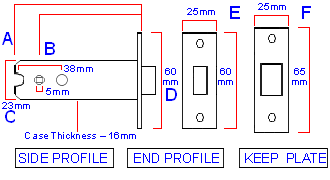Diagram and dimensions of a easi-t mortice deadbolt