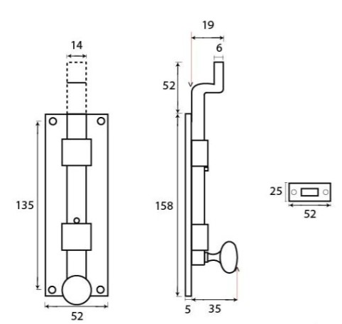 Traditional-Pattern-Cranked-Design-Door-Bolt-158mm-x-52mm-Diagram