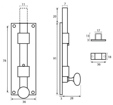 Traditional-Pattern-Straight-Design-Door-Bolt-91mm-x-36mm-Diagram