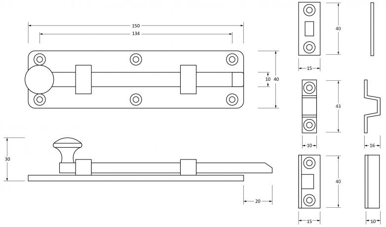 Traditional-Pattern-Straight-Design-Universal-Door-Bolt-6-Inch-Diagram