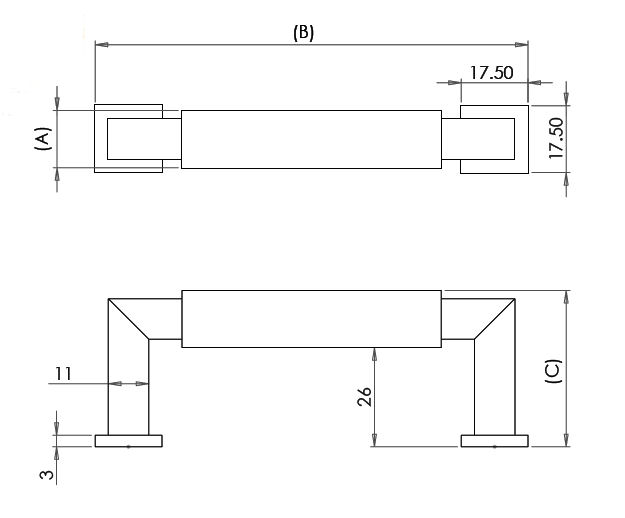 Tubular-Cabinet-Pull-Handle-With-Square-Section-Ends-Dimensions-Diagram Tubular-Cabinet-Pull-Handle-With-Square-Section-Ends-Dimensions-Diagram