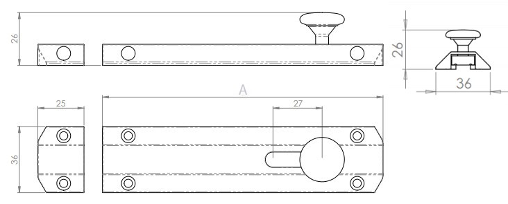 Surface Mounted Slide Bolts - Architectural Range - Diagram Surface Mounted Slide Bolts - Architectural Range - Diagram