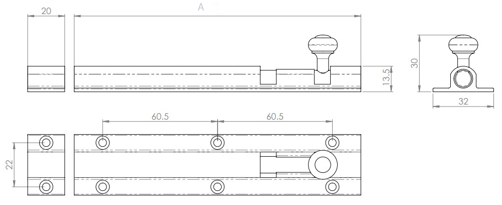 Traditional Ringed Pattern Barrel Bolt - Diagram Traditional Ringed Pattern Barrel Bolt - Diagram