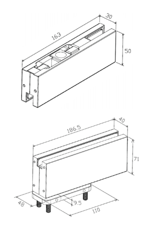Glass Door Patch Closer Dimensions Diagram