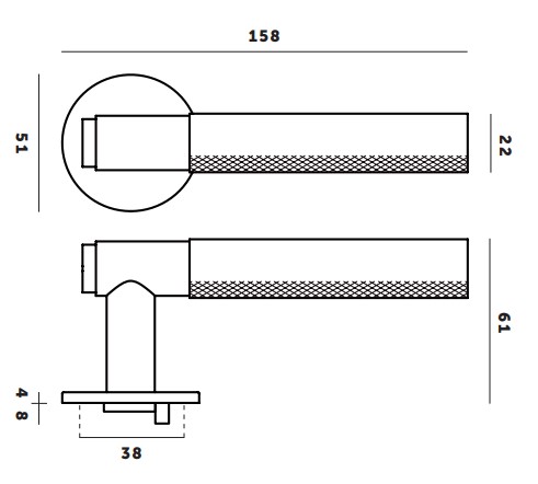 Buster & Punch Knurled Design Round Rose Lever Handles - Dimensions Diagram