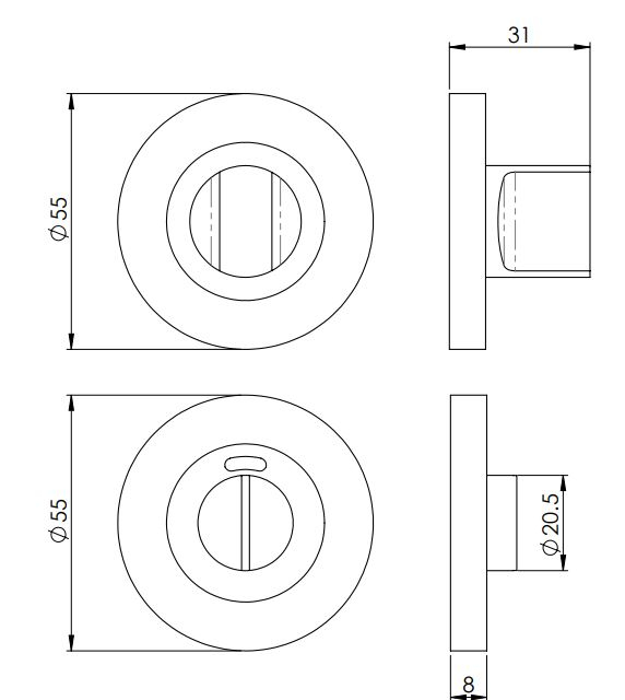 Accessible Bathroom Turn & Release Set - With Large Turn - Red & White Indicator - For Disabled Toilets - Grade 4 Collection - Satin Stainless Steel - Diagram & Dimensions
