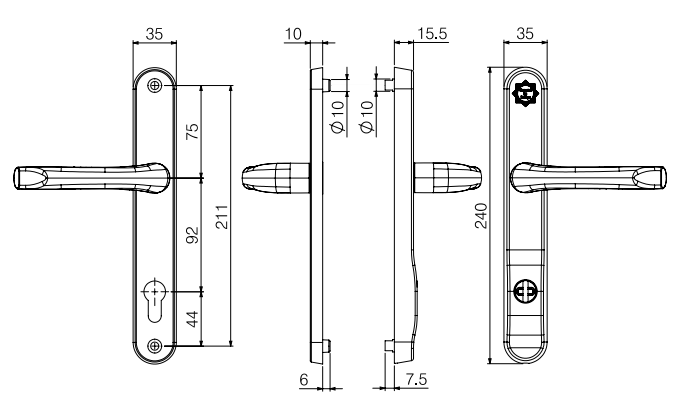 Multi Point Door Handles Ts007 2 Star Rated 92mm Euro Centres