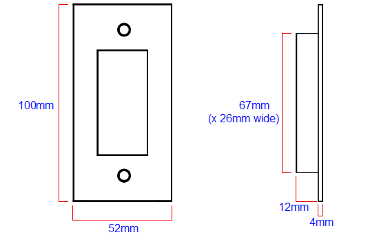 Diagram Showing Dimensions Of The C1820 Rectangular Shape Flush Fitting Sliding Door Handle - 100mm x 52mm