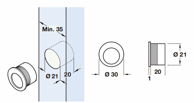 Diagram Showing Dimensions Of The EZ1705 Karcher Design Circular Flush Edge Pull