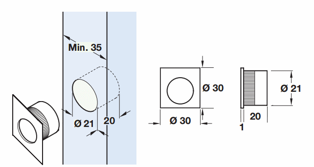 Diagram Showing Dimensions Of The EZ1705Q Karcher Design Square Flush Edge Pull