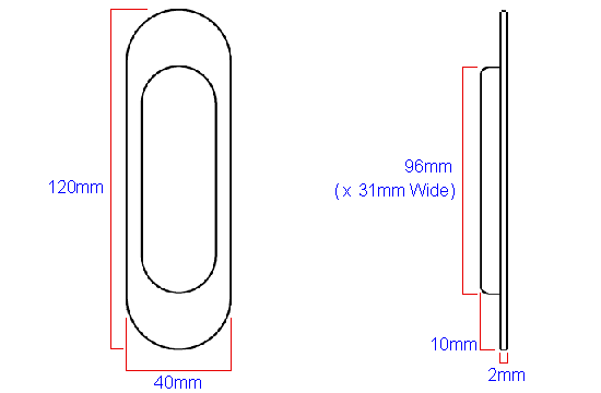 Diagram-Showing Dimensions Of The FPH1000 Contemporary Design Rectangular Shape Flush Fitting Pull Handle.