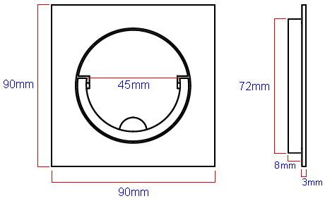 Diagram-Showing Dimensions Of The SCH  Flush Fitting Ring Style Squash Court Door Handle