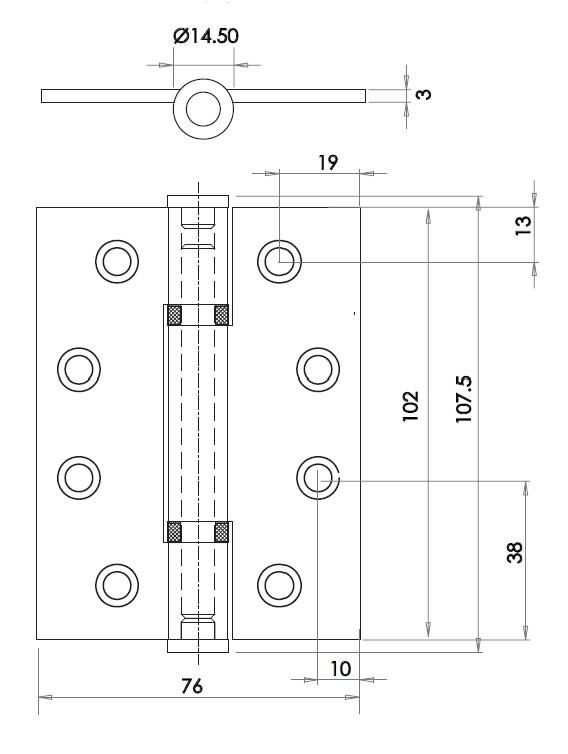 Grade 13 Polymer Bearing Hinges - Dimensions Diagram