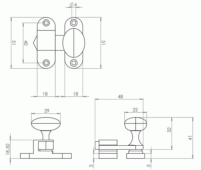 Throw Over Catch Suitable For Sliding Or Folding Doors - Diagram & Dimensions