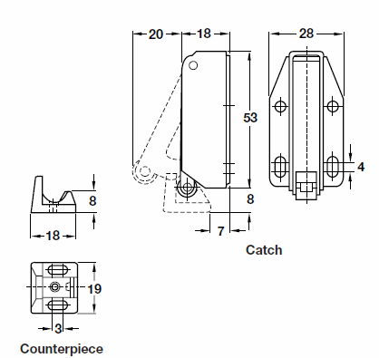 Diagram Showing Dimensions Of The Hafele 245.54.701 Mini Touch Latch