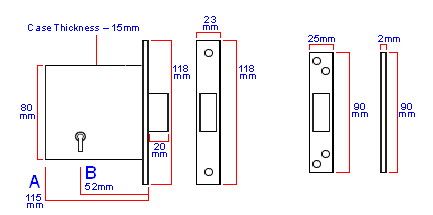dimensions of the Eurospec E*S - LFB2 London Fire Brigade Mortice Dead Lock