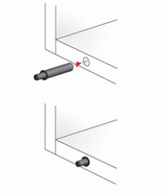 Diagram showing the recess mounted touch latch drilled into carcass