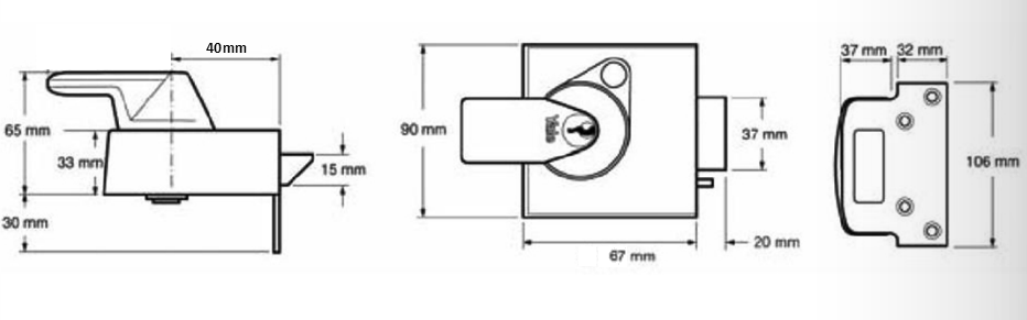 Diagram showing dimensions of the Yale PBS2 high security front door lock