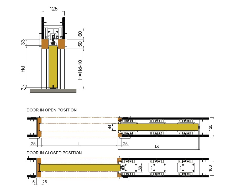 Dimensions of the Scrigno single sliding cassette pocket door system