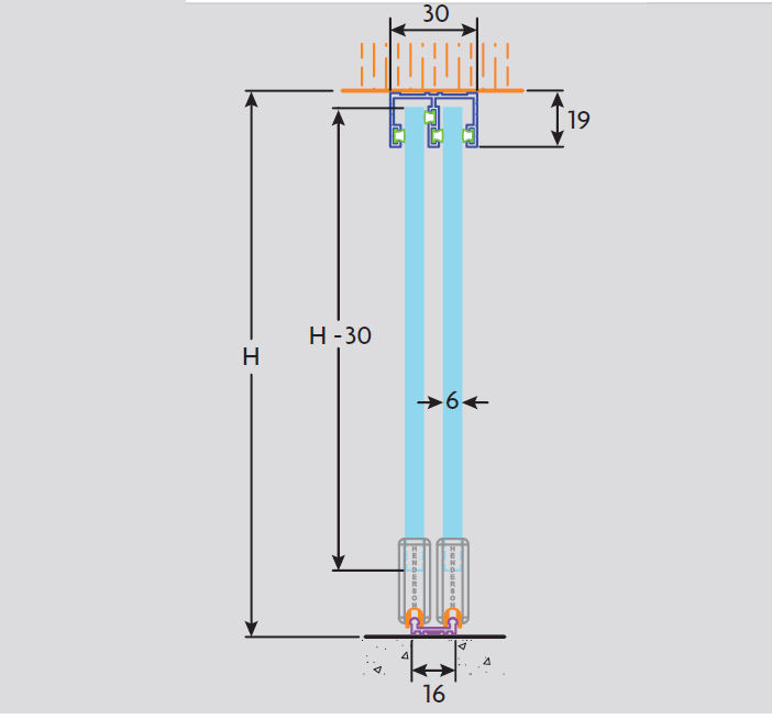 Zenith Double Track Sliding Door Gear For 6mm Glass Doors Max