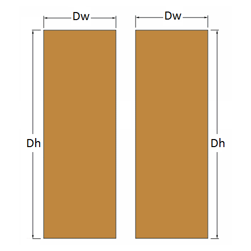 Diagram showing door dimensions for the Scrigno double sliding pocket door set