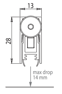 Diagram showing dimensions of the concealed automatic drop down weather seal - 37db range